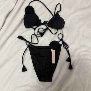 NWT Victoria’s Secret black bling rhinestone rose bikini